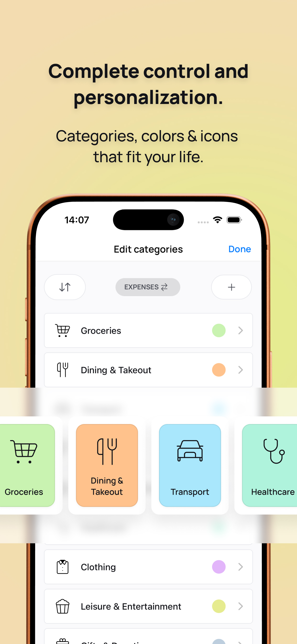 Spendline category selection